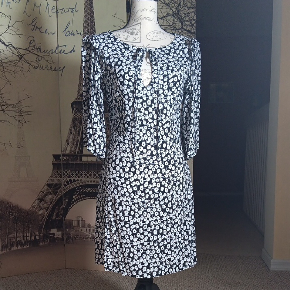Mango Black and White Floral Long Sleeve Dress